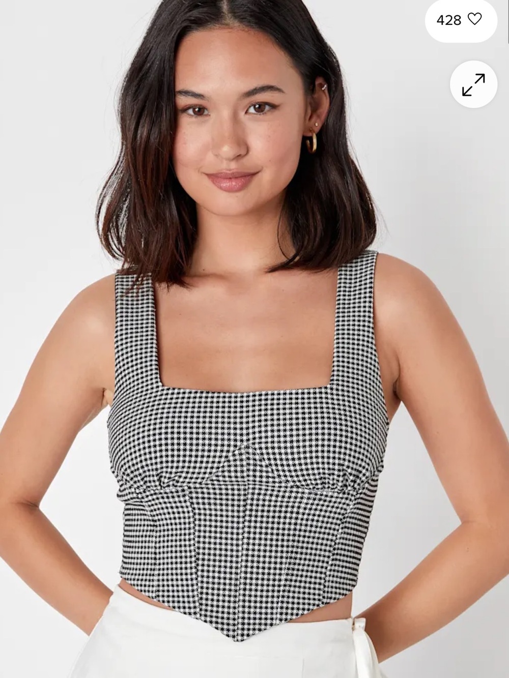 Lulu's Black & White Gingham Square-Neck Crop Top